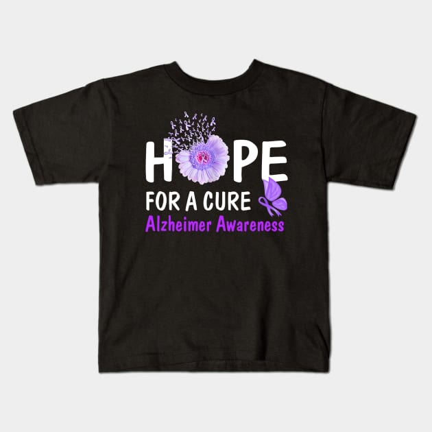 Hope For A Cure Alzheimer's Awareness Flower Gift Kids T-Shirt by jordanfaulkner02